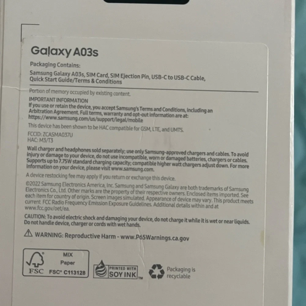 Galaxy A03s BRAND NEW open box